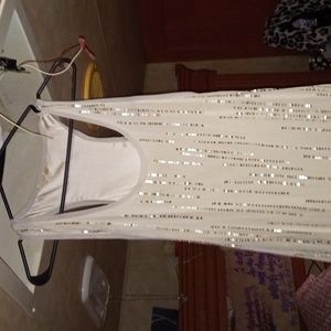 Satin sequin sheer sleeves gown